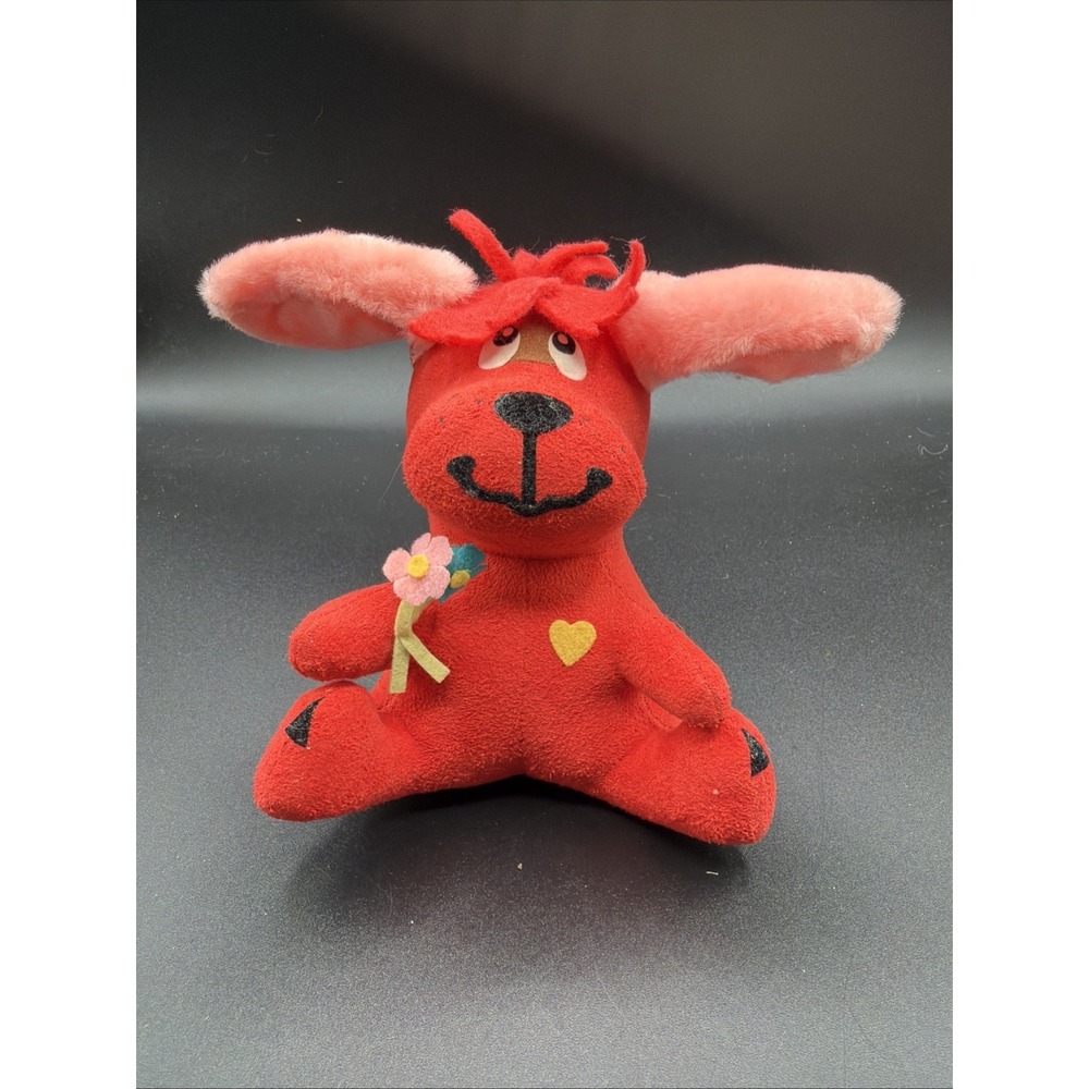 VTG R Dakin Dream Pets Rufus 5" Pink Red‎ Dog Suede Stuffed Plush Fig